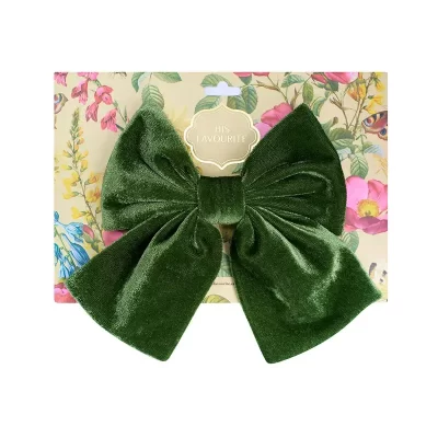Velvet French Bow Barrette - Moss Green
