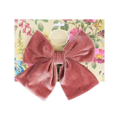 Velvet French Bow Barrette - Pink