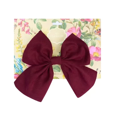 Satin Suede French Bow Barrette - Burgundy