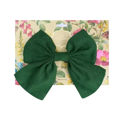 Satin Suede French Bow Barrette - Moss Green