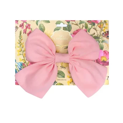 Satin Suede French Bow Barrette - Pink