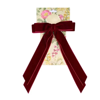 Vintage Velvet Long Bow Hair Clip - Burgundy